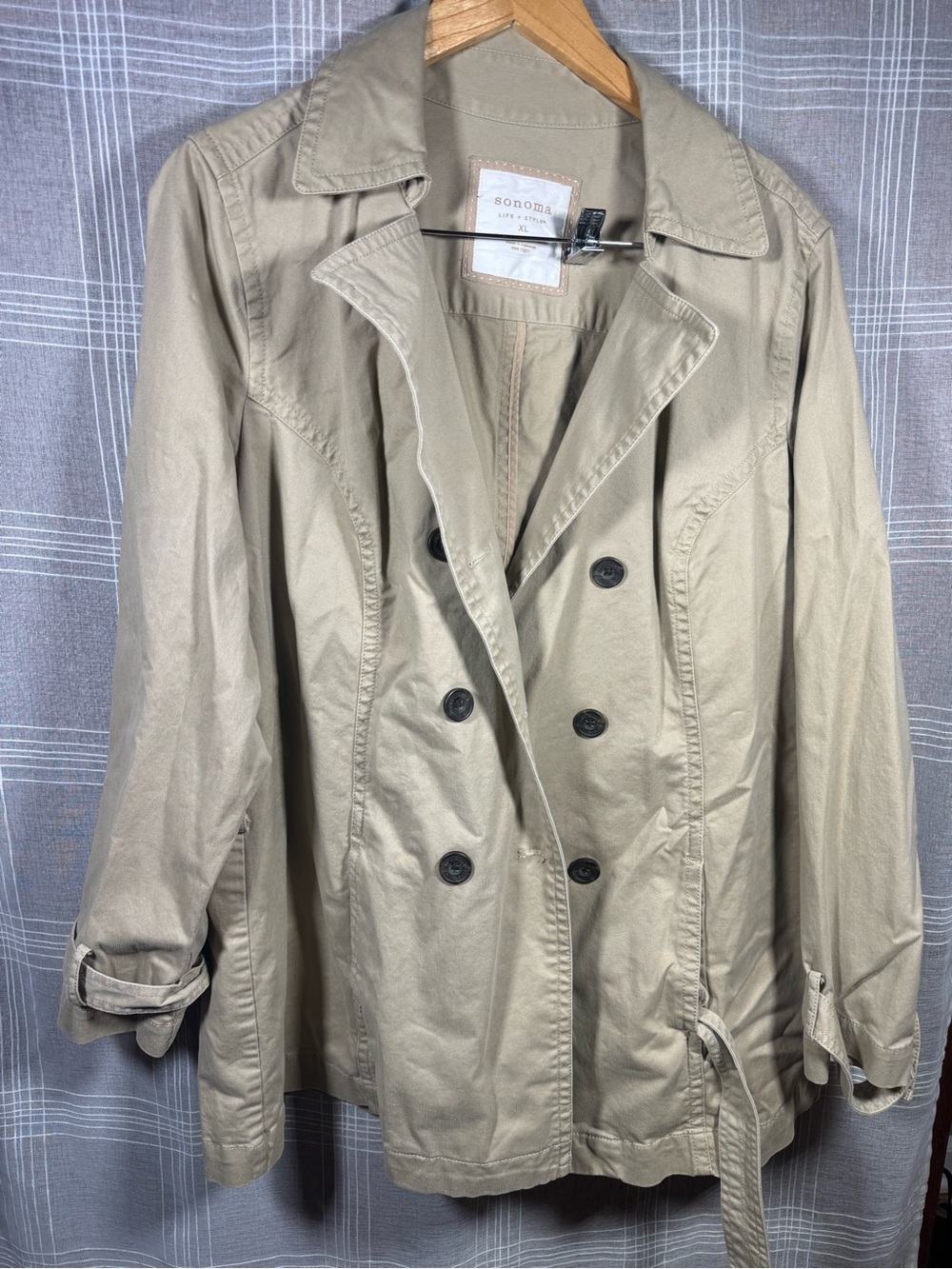 Sonoma Life + Style XL Khaki Tan Double Breasted Trench Jacket